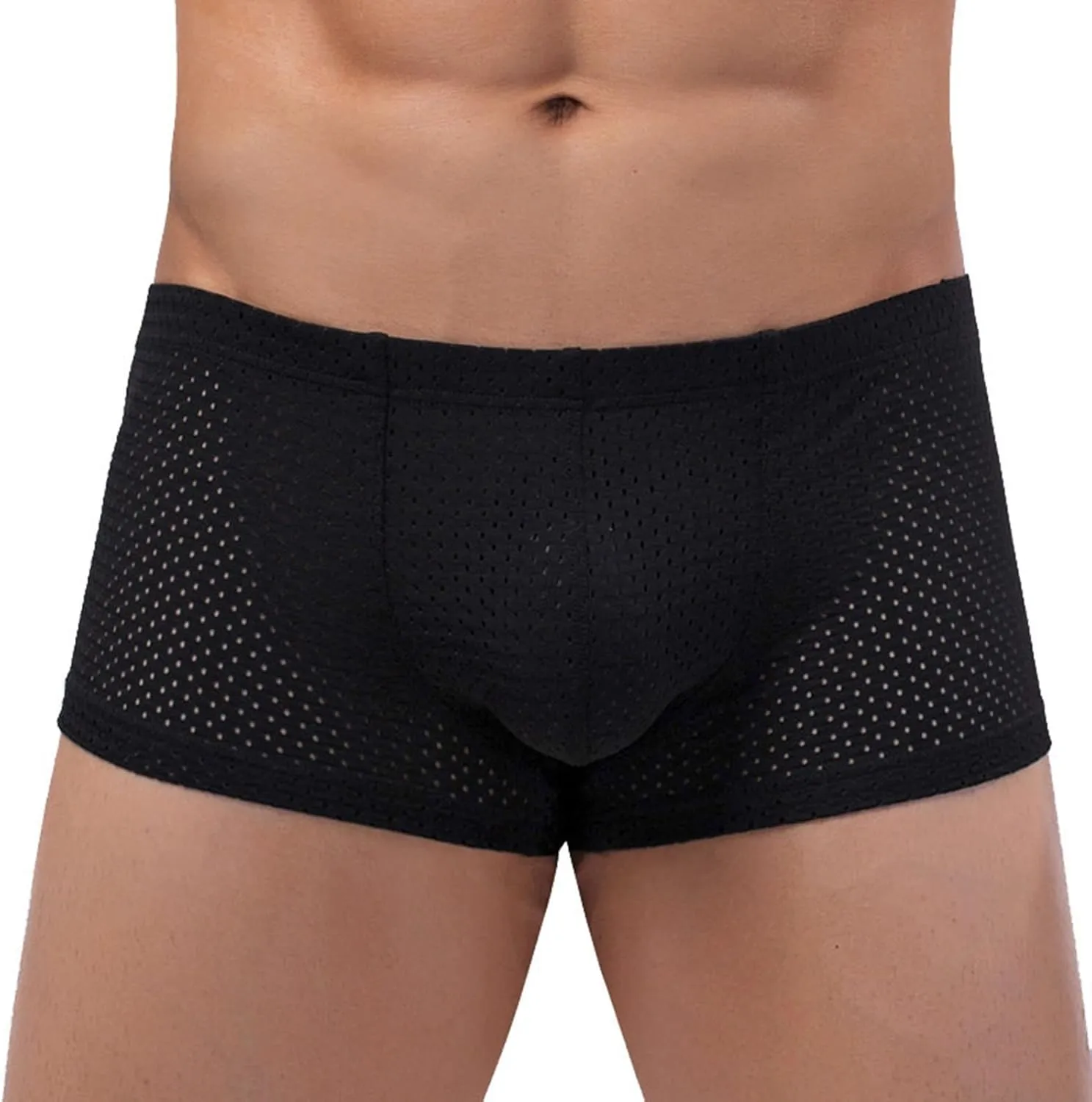 Men's Thin Breathable Mesh Boxer Briefs,Fashionable Solid Color Elastic Waistband Shorts,Soft Chafing Underwear