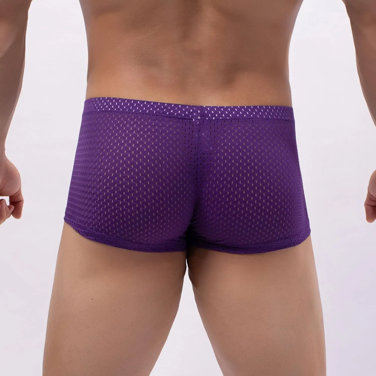 Men's Thin Breathable Mesh Boxer Briefs,Fashionable Solid Color Elastic Waistband Shorts,Soft Chafing Underwear