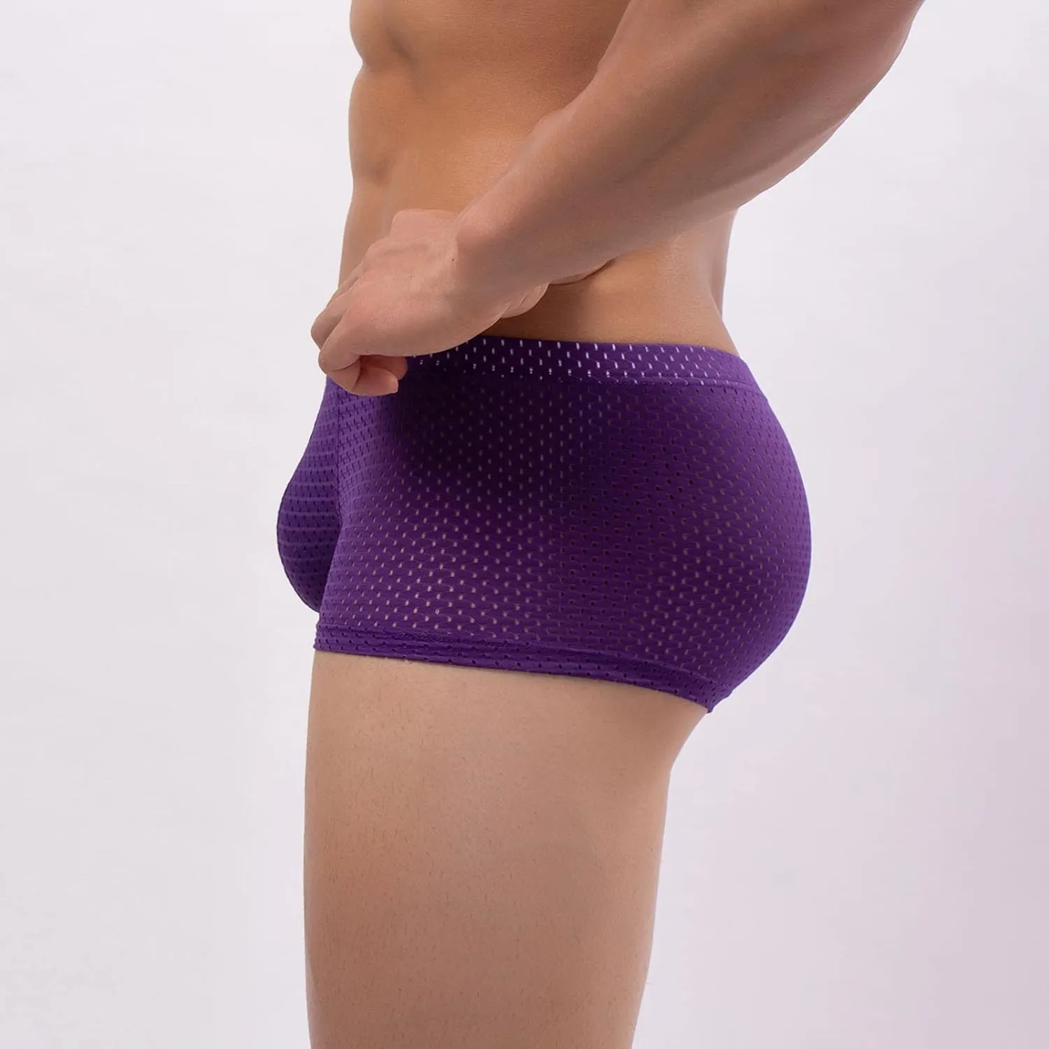 Men's Thin Breathable Mesh Boxer Briefs,Fashionable Solid Color Elastic Waistband Shorts,Soft Chafing Underwear