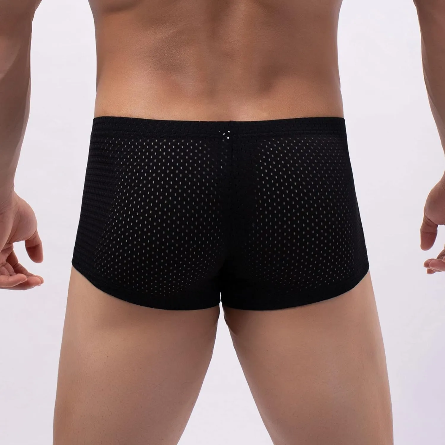 Men's Thin Breathable Mesh Boxer Briefs,Fashionable Solid Color Elastic Waistband Shorts,Soft Chafing Underwear