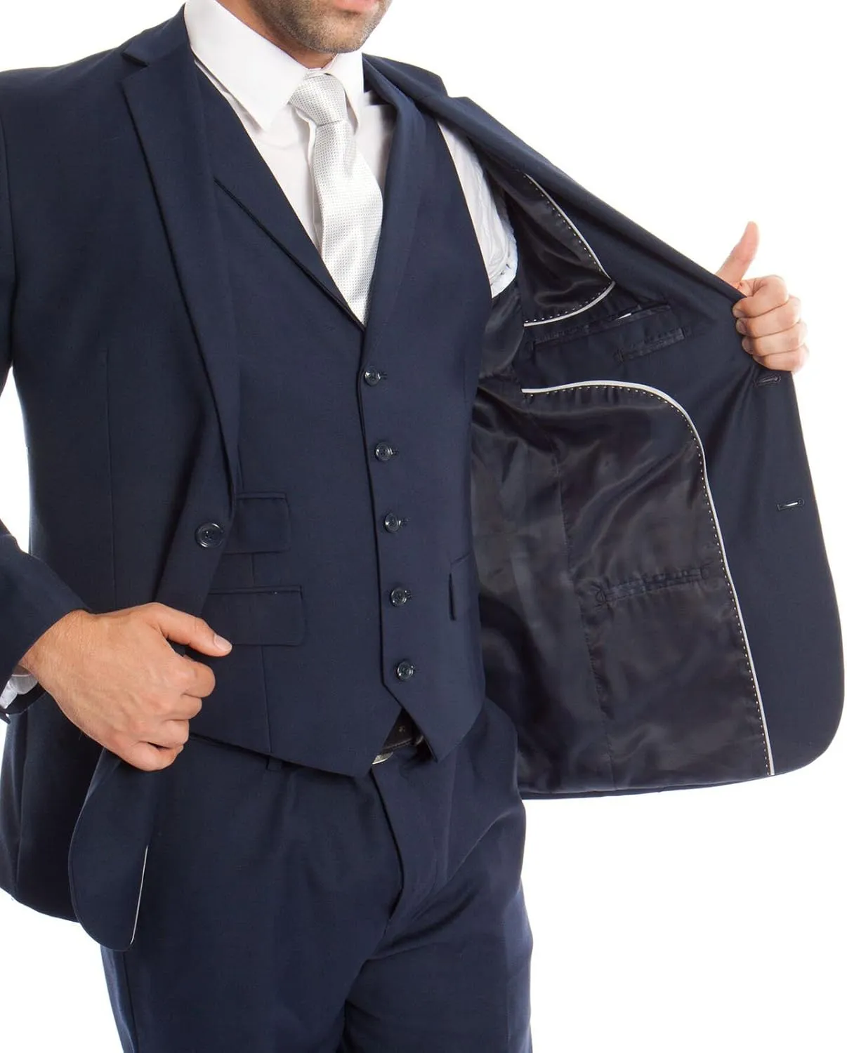 Mens Three Piece Slim Fit Solid Suit