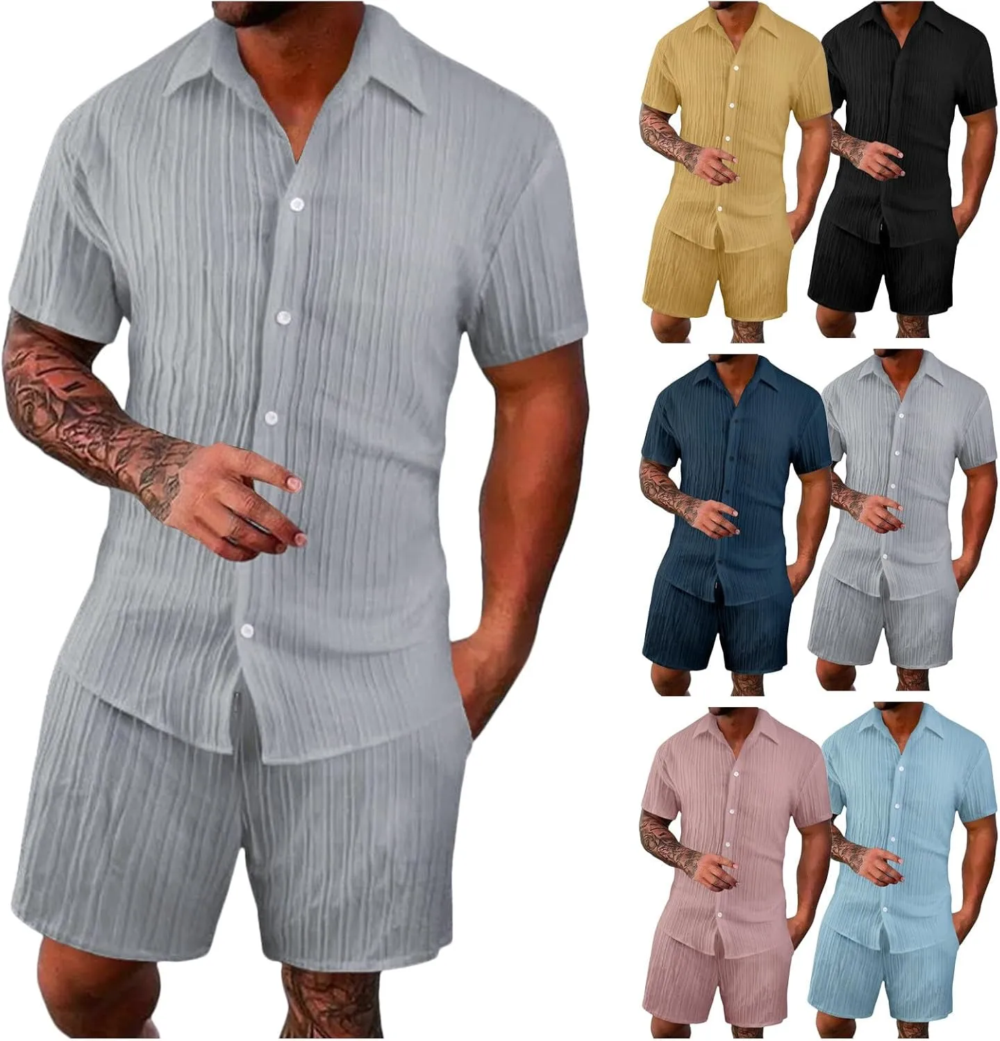 Men's Tracksuit Shirt and Shorts Set Hawaiian Button Down Shirts Vintage Short Sets 2 Piece Summer Outfits