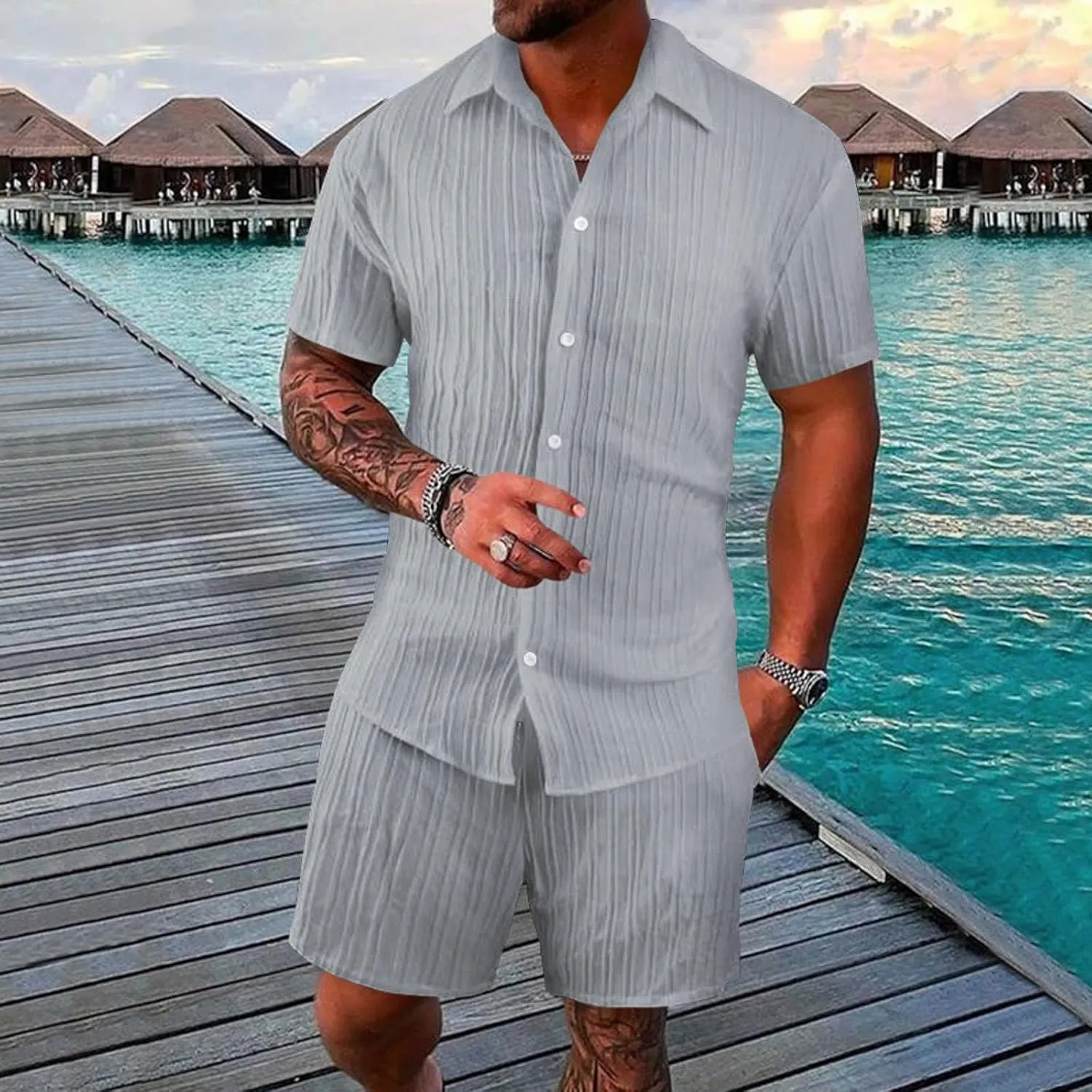 Men's Tracksuit Shirt and Shorts Set Hawaiian Button Down Shirts Vintage Short Sets 2 Piece Summer Outfits
