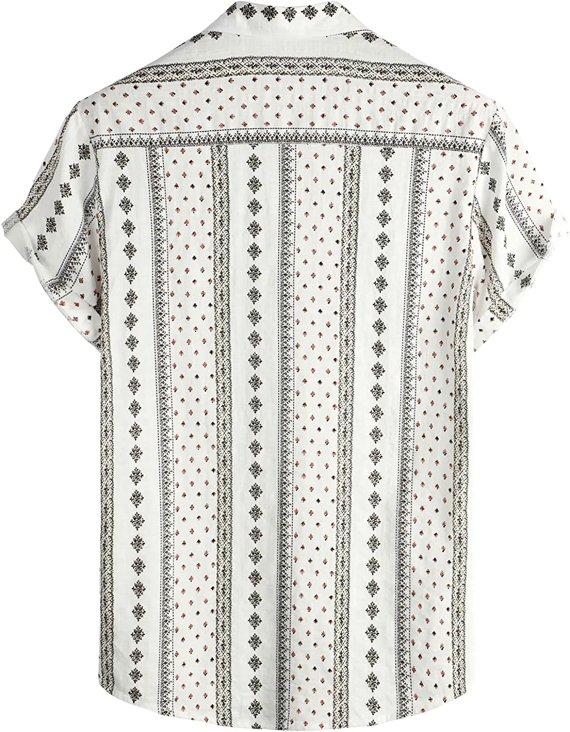 Men's White Diamond Print Casual Short Sleeve Shirt