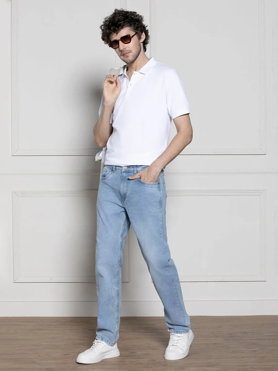 Men's White Polo Collar Casual T-shirt