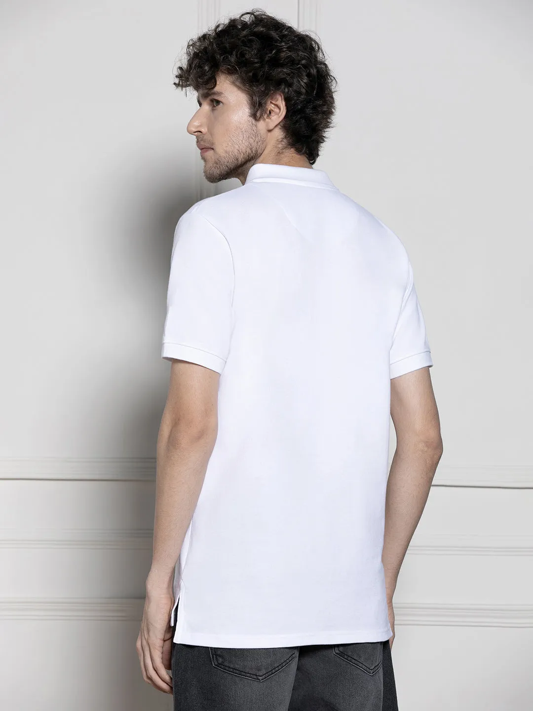 Men's White Polo Collar Casual T-shirt