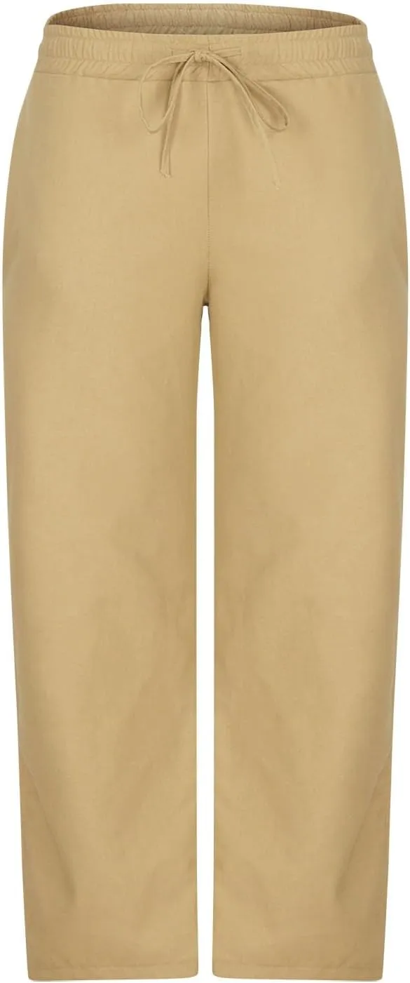 Mens Wide Leg Pants Summer Beach Cotton Linen Pant Lightweight Casual Elastic Waist Drawstring Casual Trousers
