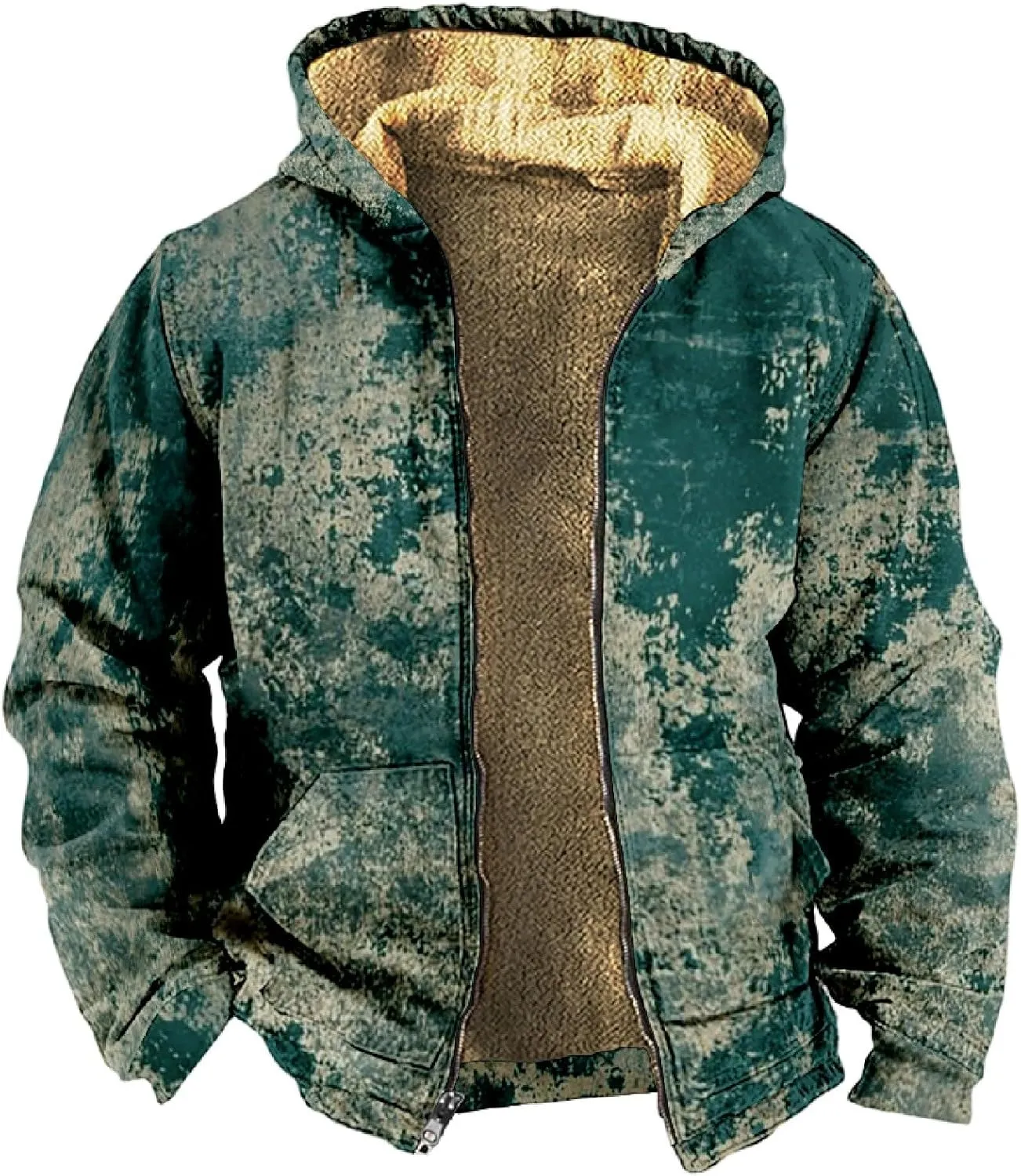 Men'S Winter Coats With Hood Fleece Lined Zipper Graphic Coat Warm Heavy Fashion Jacket
