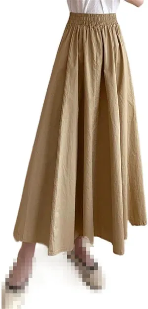 Mid-Length high-Waist Elastic Waist A-line Flared Skirt for Women in Spring.