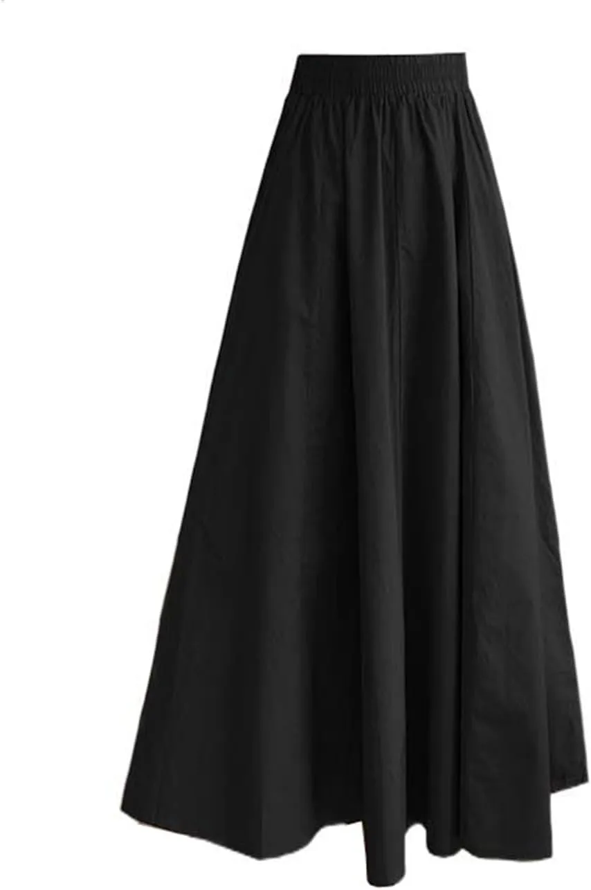 Mid-Length high-Waist Elastic Waist A-line Flared Skirt for Women in Spring.