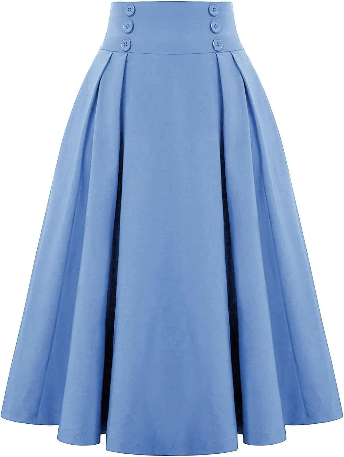 Midi Skirts for Women Elegant Vintage Button Elastic High Waisted Skirts Dressy Casual Pleated A Line Work Skirts