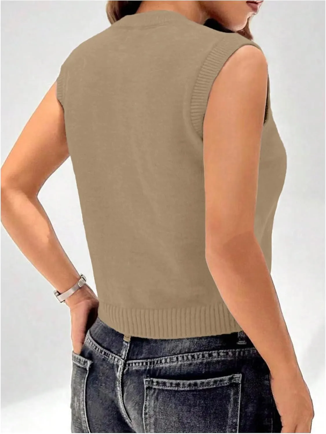 Milumia Women's Round Neck Button Up Sweater Vet Sleeveless Basic Knit Tops