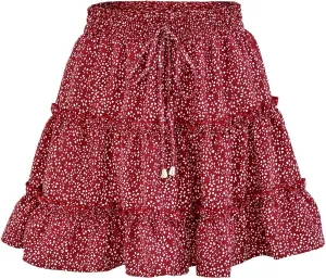 Mini Floral Skirts for Women Boho Elastic High Waisted Tiered Ruffle Skirt Summer 2025 Cute A Line Vacation Short Skirt