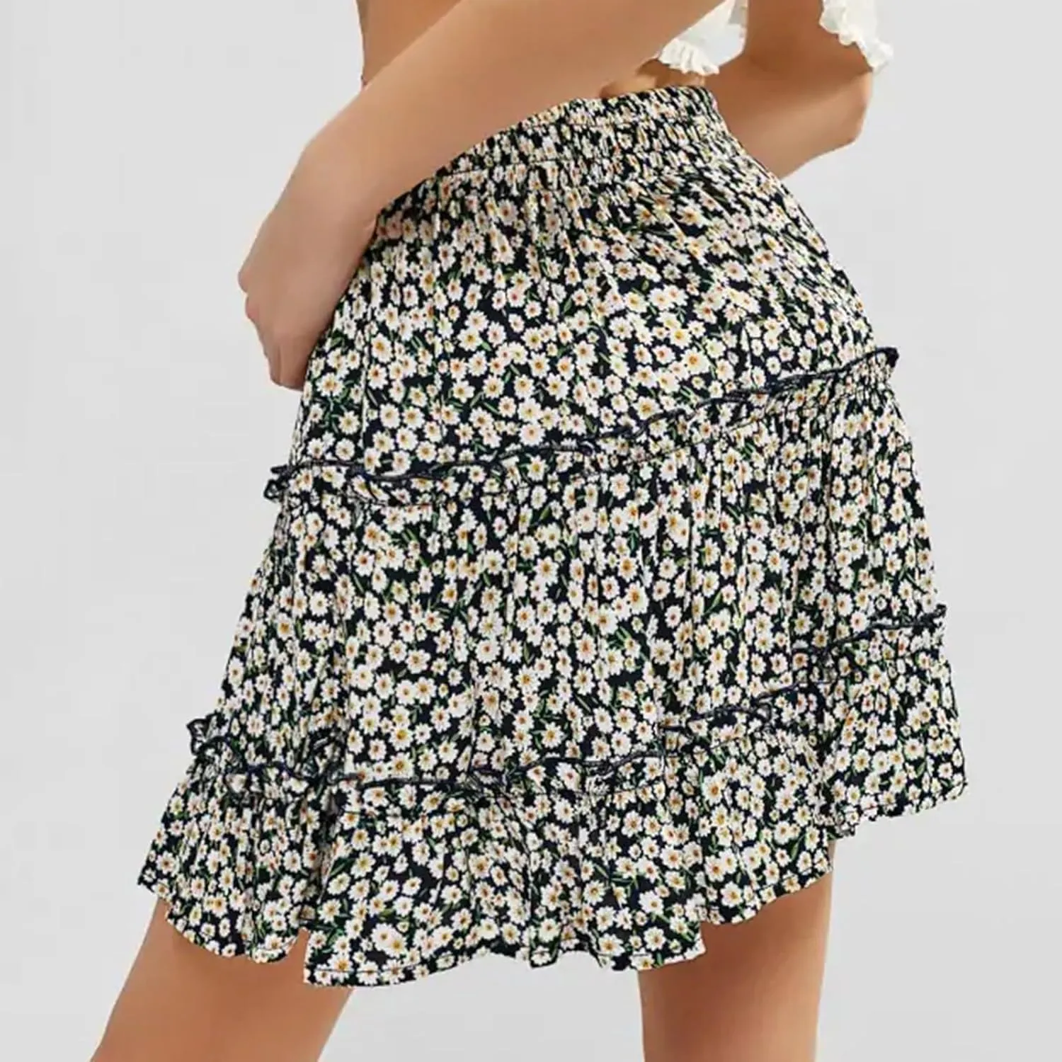 Mini Floral Skirts for Women Boho Elastic High Waisted Tiered Ruffle Skirt Summer 2025 Cute A Line Vacation Short Skirt