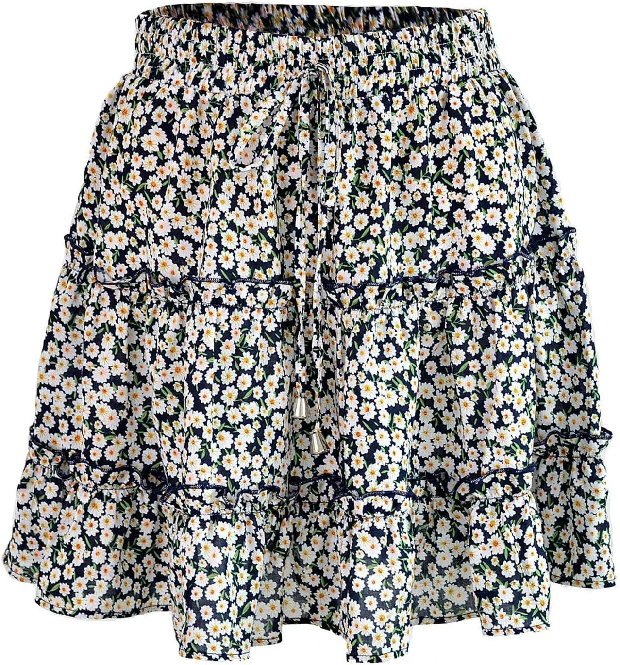 Mini Floral Skirts for Women Boho Elastic High Waisted Tiered Ruffle Skirt Summer 2025 Cute A Line Vacation Short Skirt