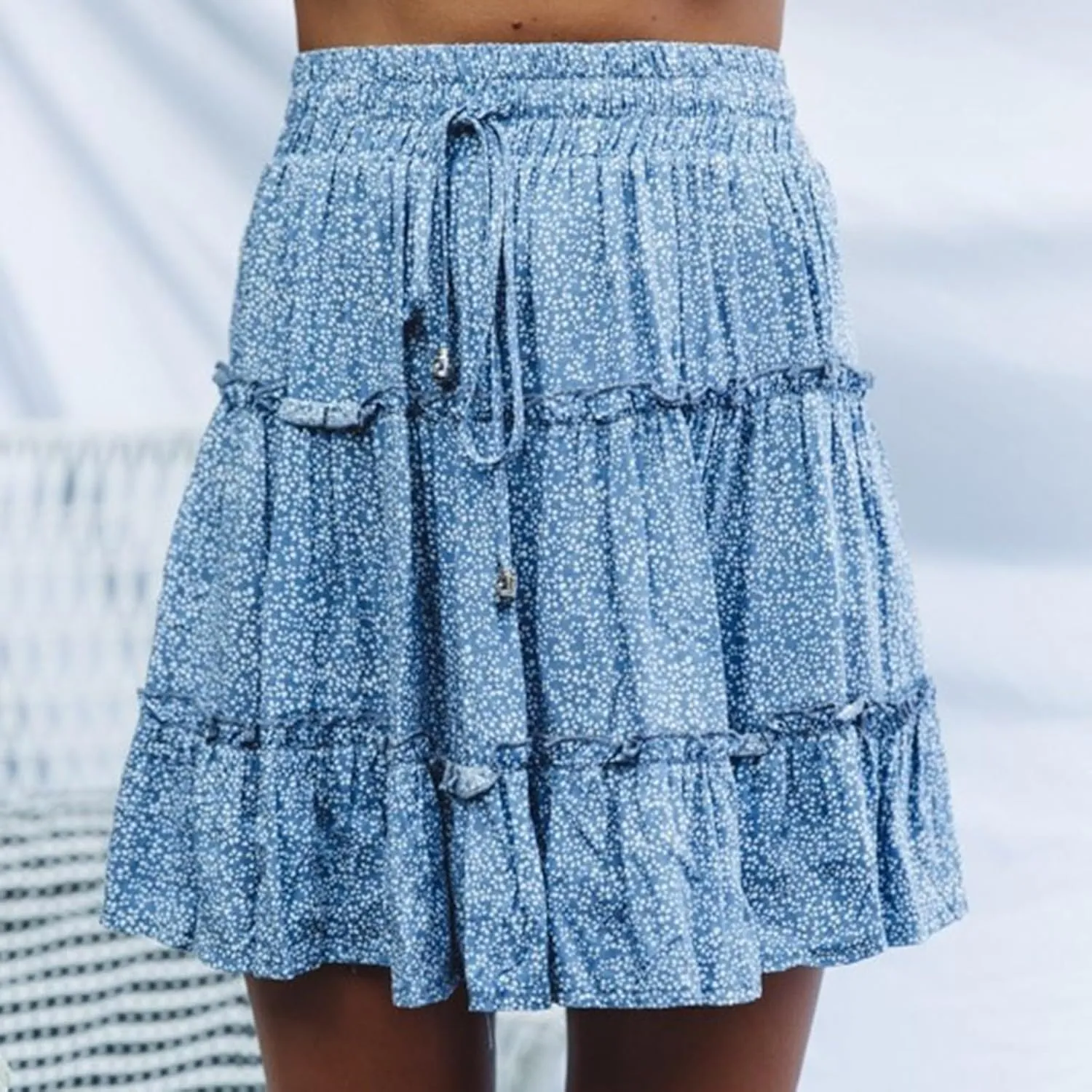 Mini Floral Skirts for Women Boho Elastic High Waisted Tiered Ruffle Skirt Summer 2025 Cute A Line Vacation Short Skirt