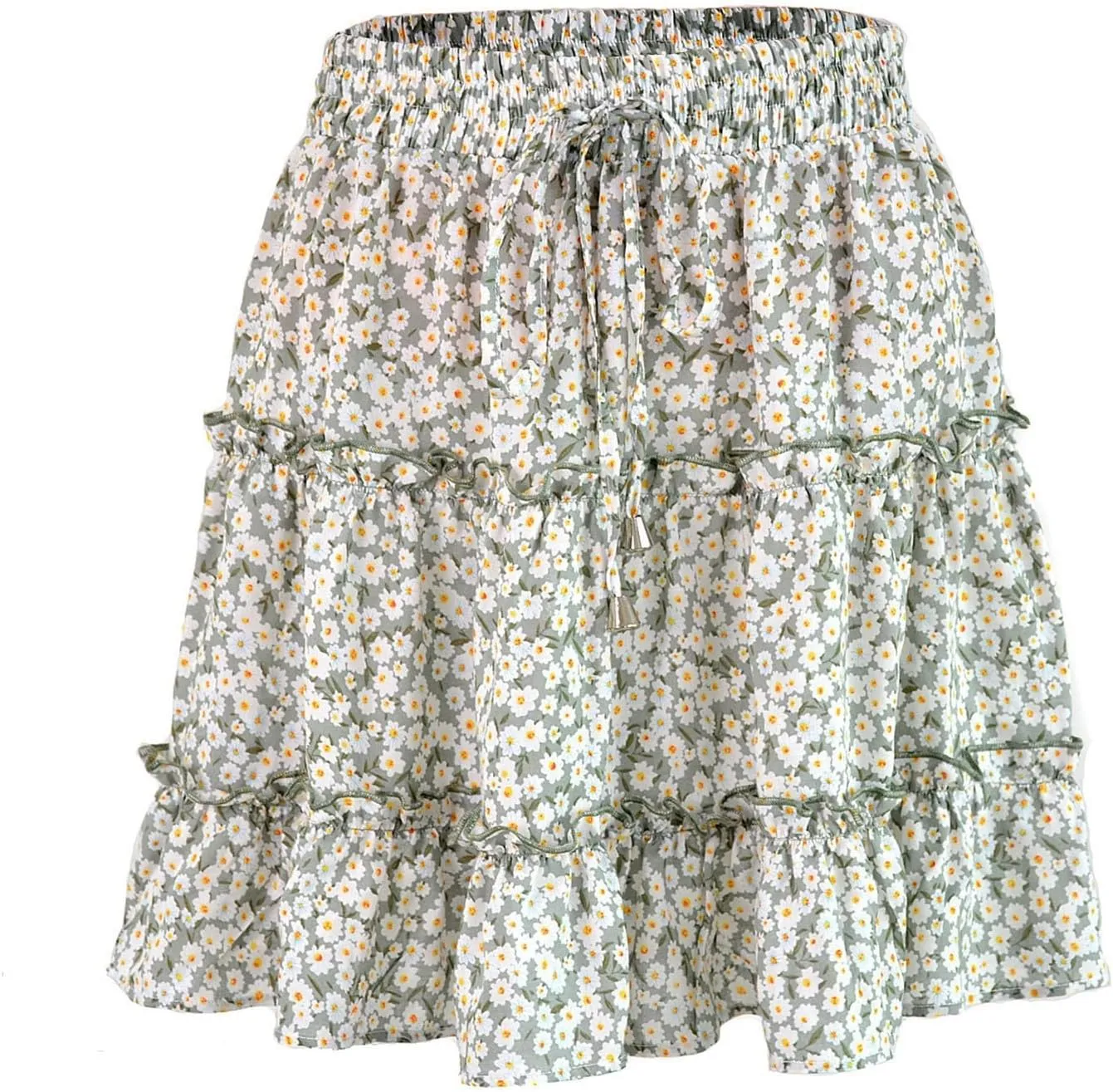 Mini Floral Skirts for Women Boho Elastic High Waisted Tiered Ruffle Skirt Summer 2025 Cute A Line Vacation Short Skirt