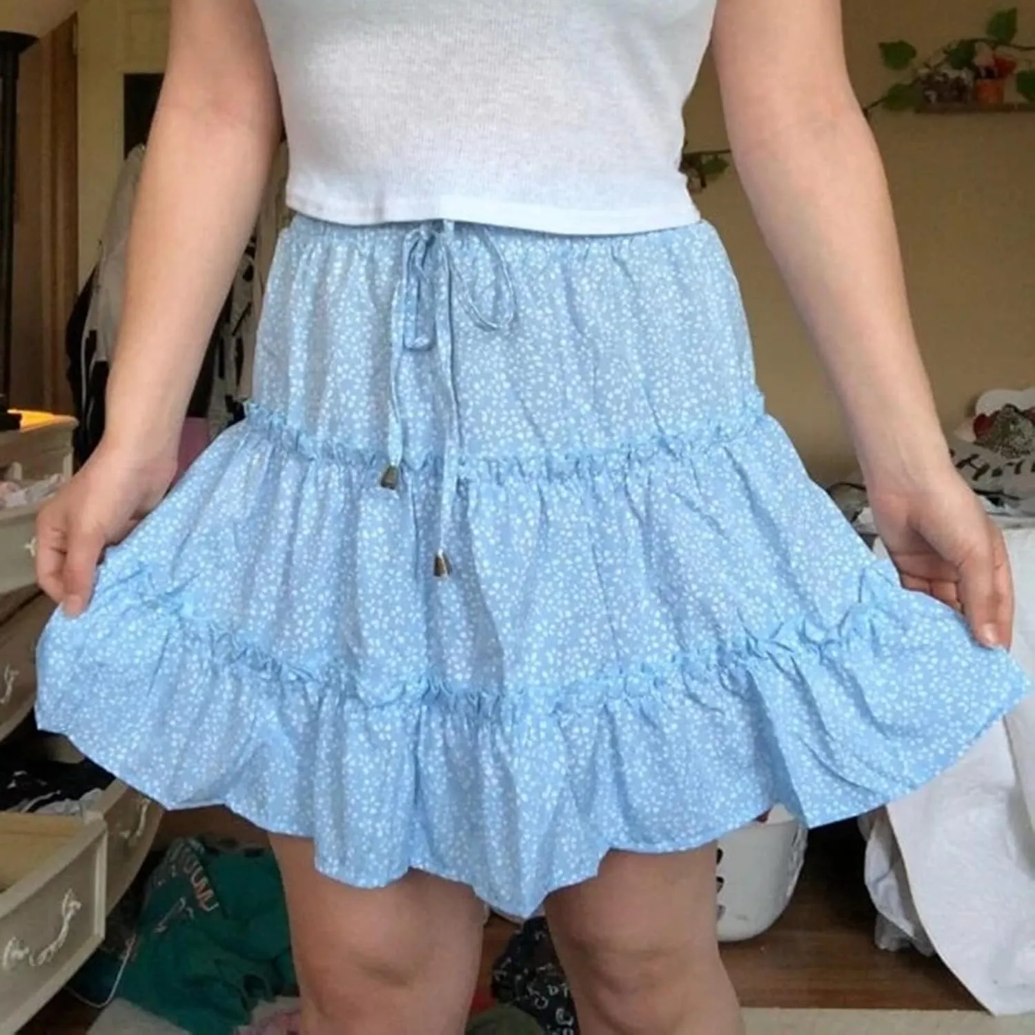 Mini Floral Skirts for Women Boho Elastic High Waisted Tiered Ruffle Skirt Summer 2025 Cute A Line Vacation Short Skirt