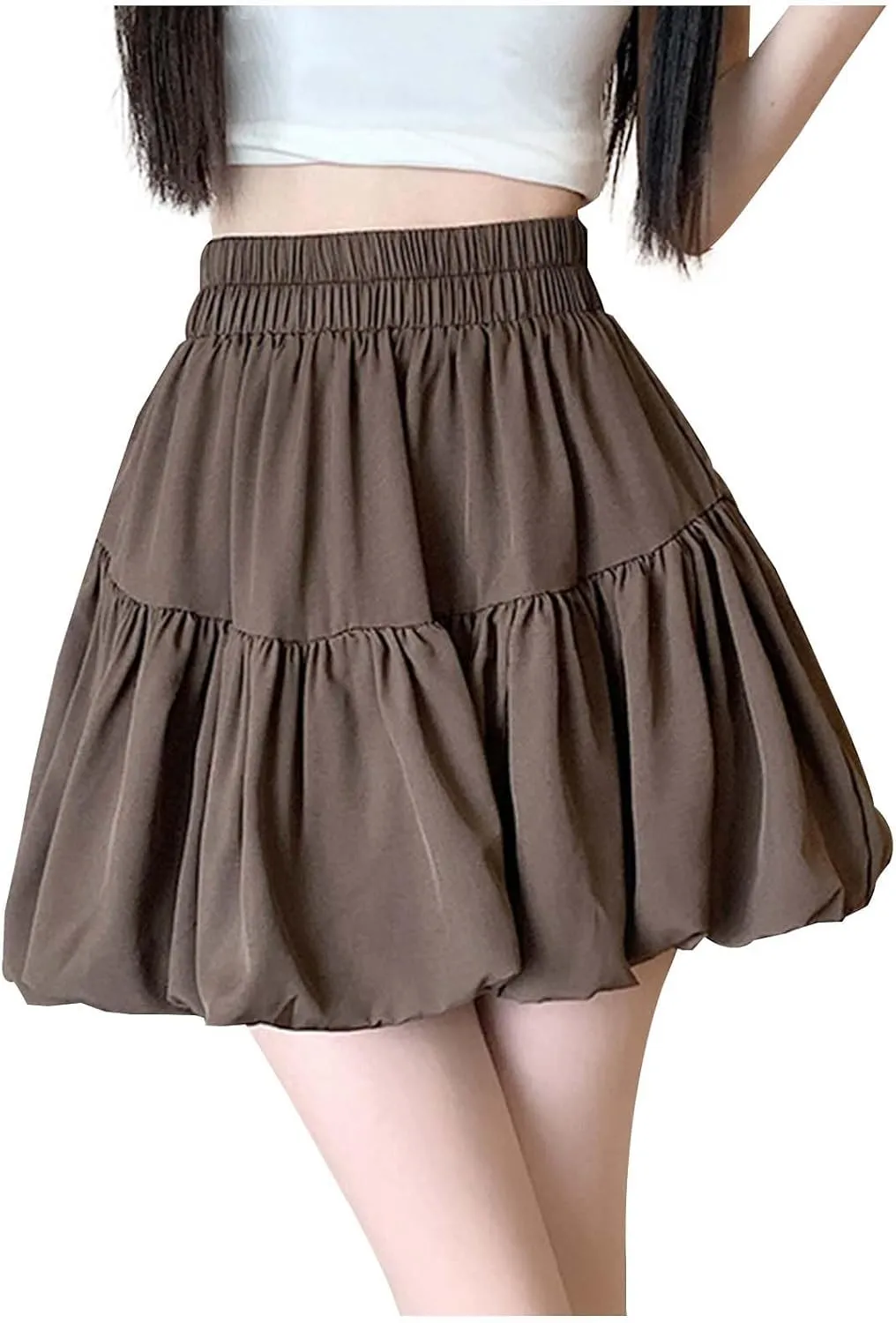 Mini Skirt Women's Solid High Waisted Sweet Pleated A Line Bubble Skirt A Line Flowy Petticoat Skirt for Women