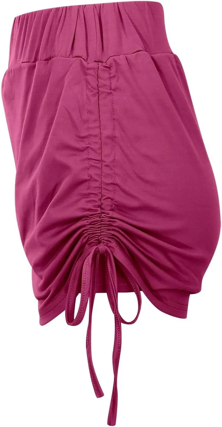 Mini Skirts for Women Sexy Lace Up Solid High Elastic Waist Slim Fit Stretchy Casual Pencil Shorts Skirts for Summer