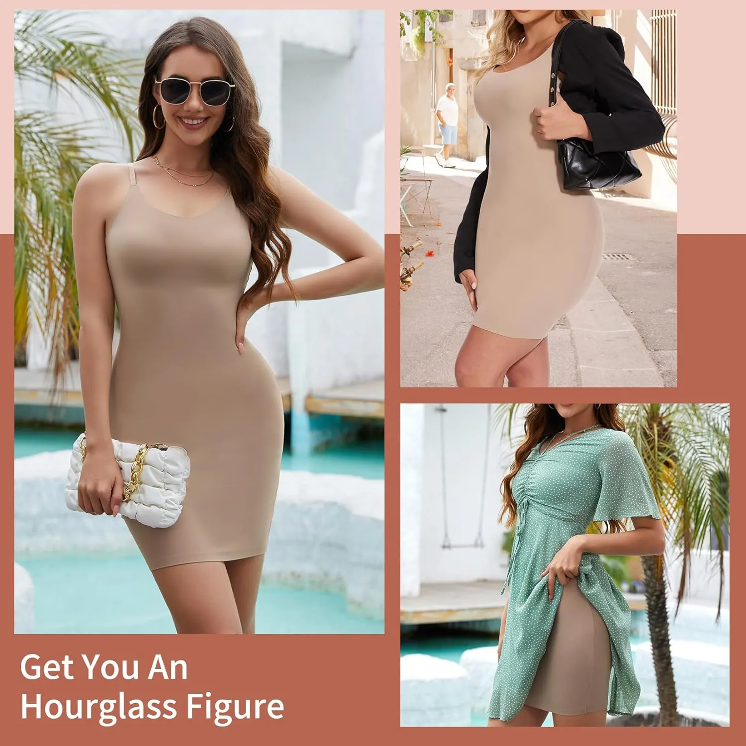 MISS MOLY Shapewear Dress Slip for Women Seamless Full Slip Tummy Control Body Shaper Cami Dress with Adjustable Strap