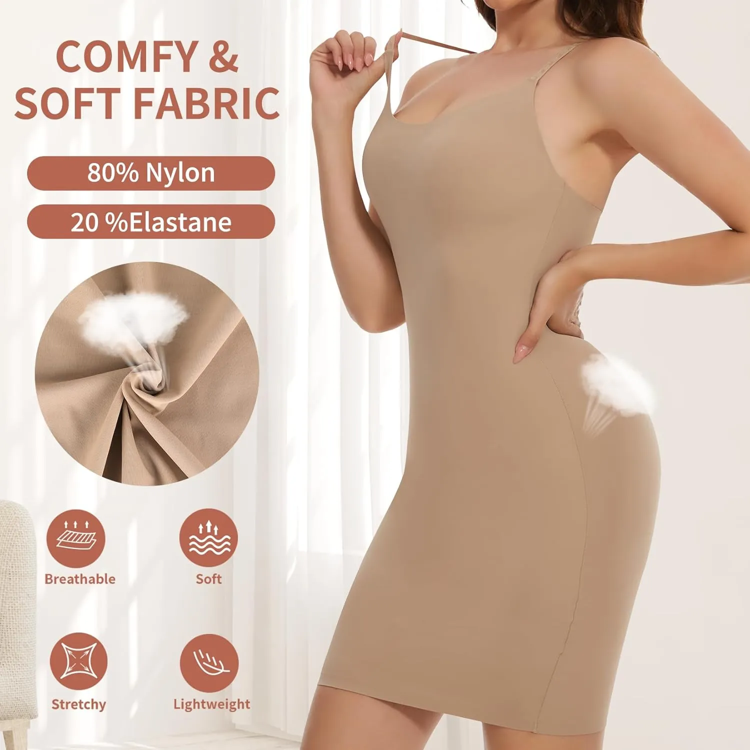 MISS MOLY Shapewear Dress Slip for Women Seamless Full Slip Tummy Control Body Shaper Cami Dress with Adjustable Strap