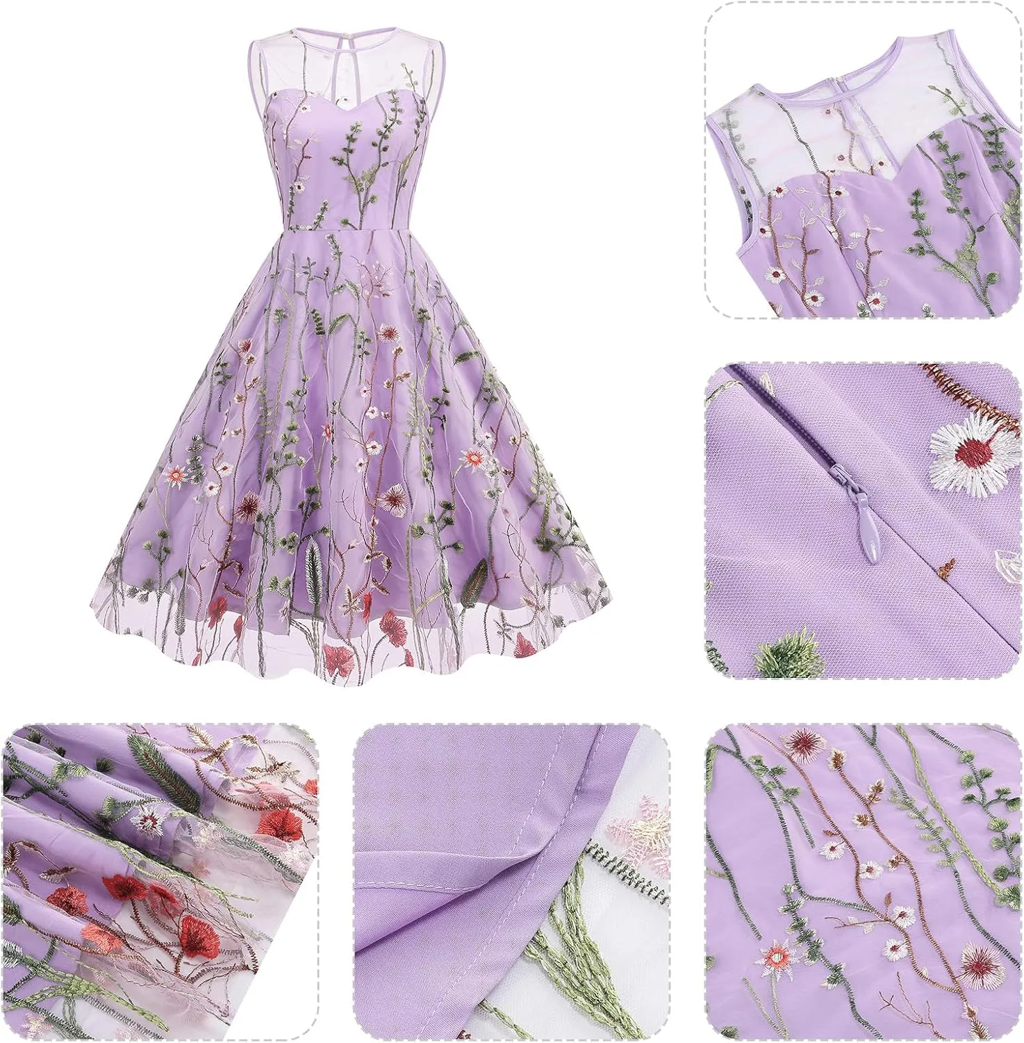 Mommy and Me Matching Floral Dresses Mom and Daughter Mesh Flower Embroidered Dress Women Girls Summer Tulle Embroidery Dress
