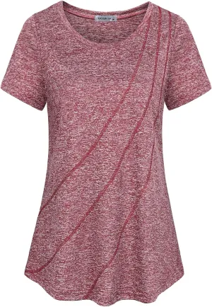 MOQIVGI Womens Crew Neck Casual Workout Tops Activewear Yoga Gym Sports Shirts