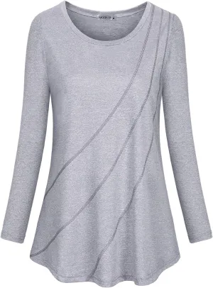 MOQIVGI Womens Crew Neck Casual Workout Tops Activewear Yoga Gym Sports Shirts