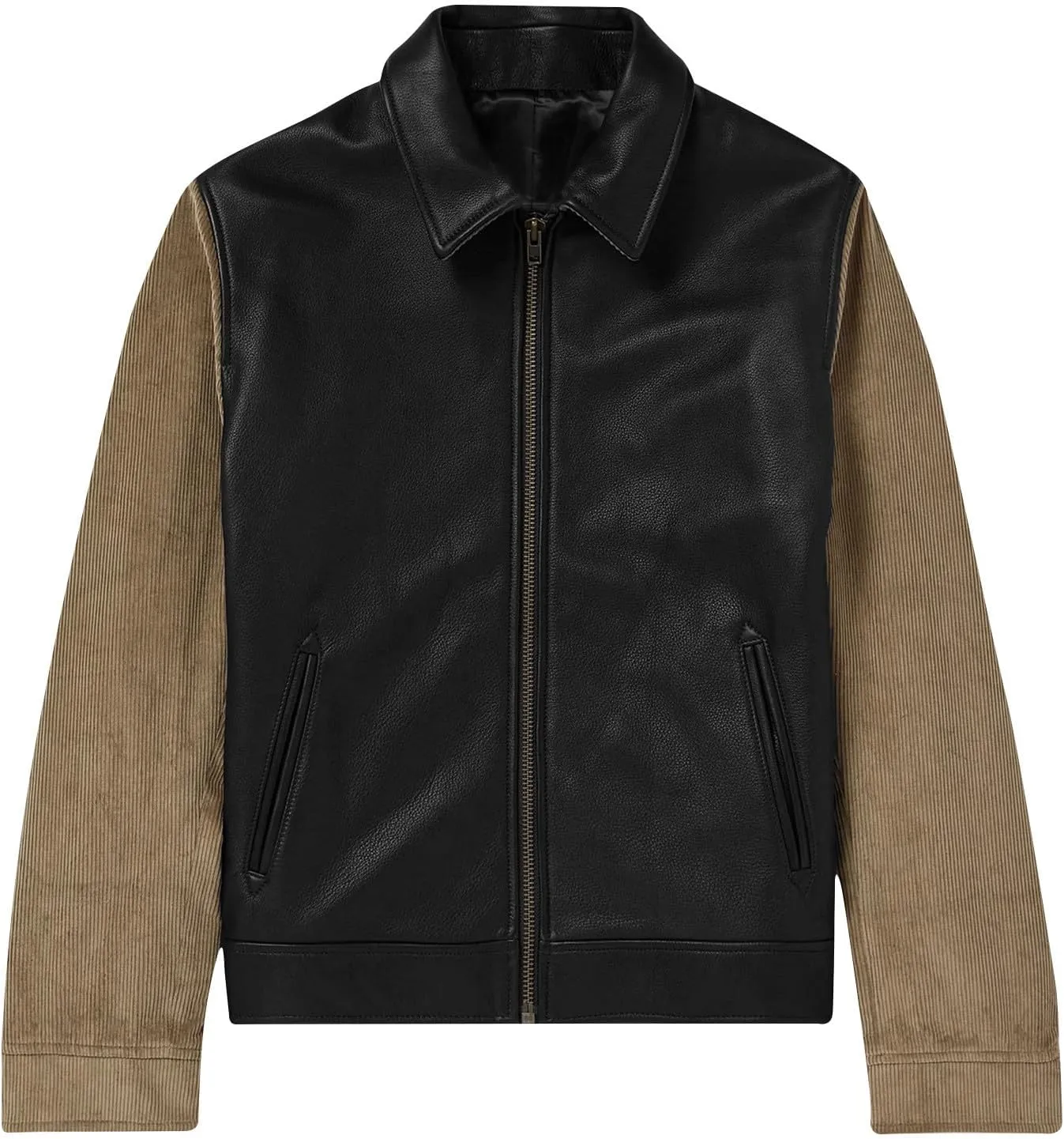 Motorcycle Leather Vest for Men Full Zip Moto Biker Jackets Lapel Collar Vintage Leather Coats with Pockets