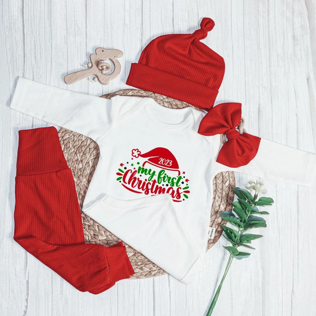 My First Christmas Neutral Baby Onesie and Long Pants Set | Cute Christmas Bodysuit | My First Baby Onesie