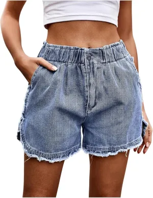 NaRHbrg Denim Skirts for Women's Casual Distressed Ripped A-Line Denim Short Skirt Zipper Front Denim Mini Skirt with Pocket