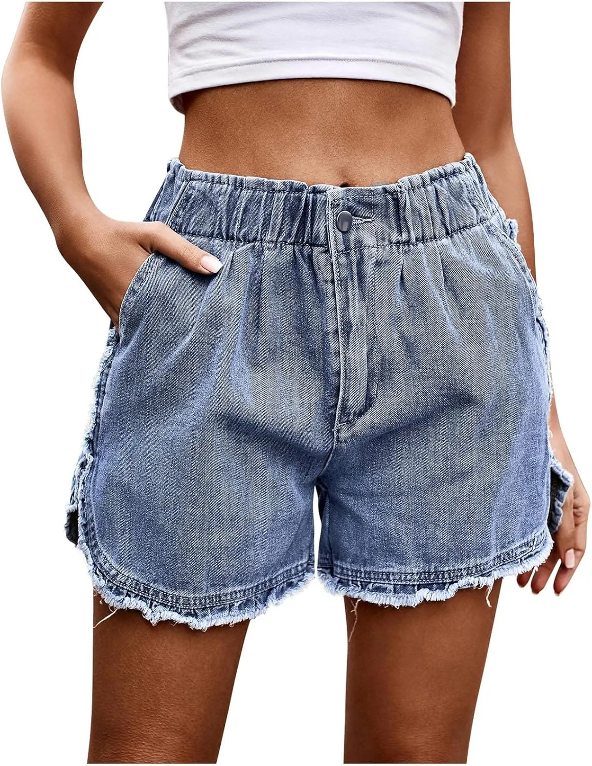 NaRHbrg Denim Skirts for Women's Casual Distressed Ripped A-Line Denim Short Skirt Zipper Front Denim Mini Skirt with Pocket