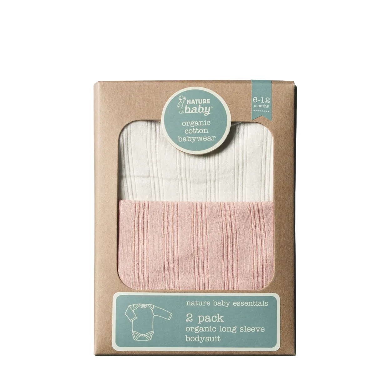 NATURE BABY - LONG SLEEVE BODYSUIT DERBY 2 PACK: ROSE BUD