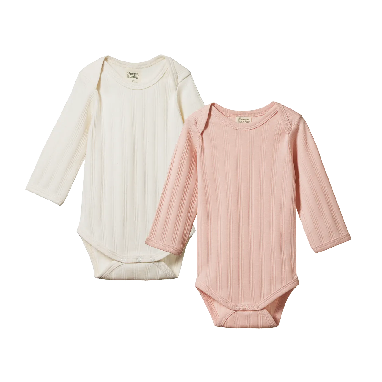 NATURE BABY - LONG SLEEVE BODYSUIT DERBY 2 PACK: ROSE BUD