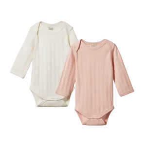 NATURE BABY - LONG SLEEVE BODYSUIT DERBY 2 PACK: ROSE BUD