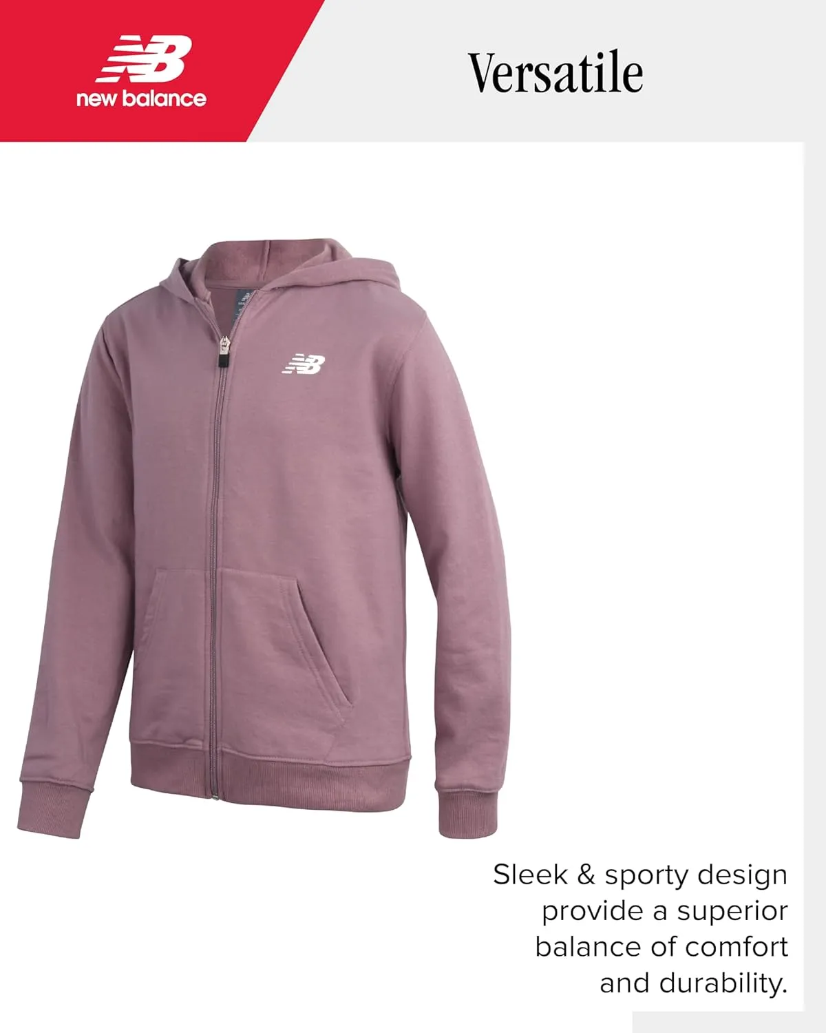 New Balance Girls' Active Sweatshirt - Zip-Up Fleece Hoodie Sweatshirt - Performance Activewear Sweatshirt for Girls (7-16)