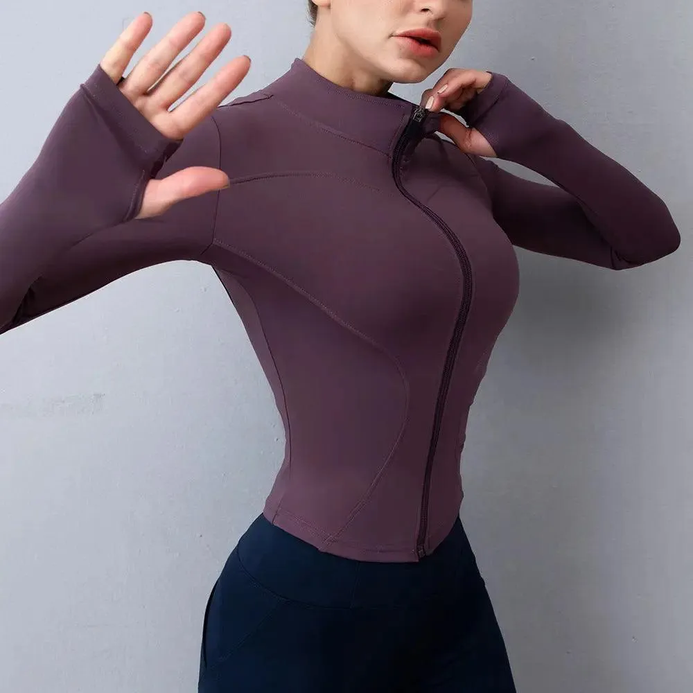 new stand-up collar zipper, sports top female tight sexy fitness clothes long-sleeved speed dry yoga clothes coat