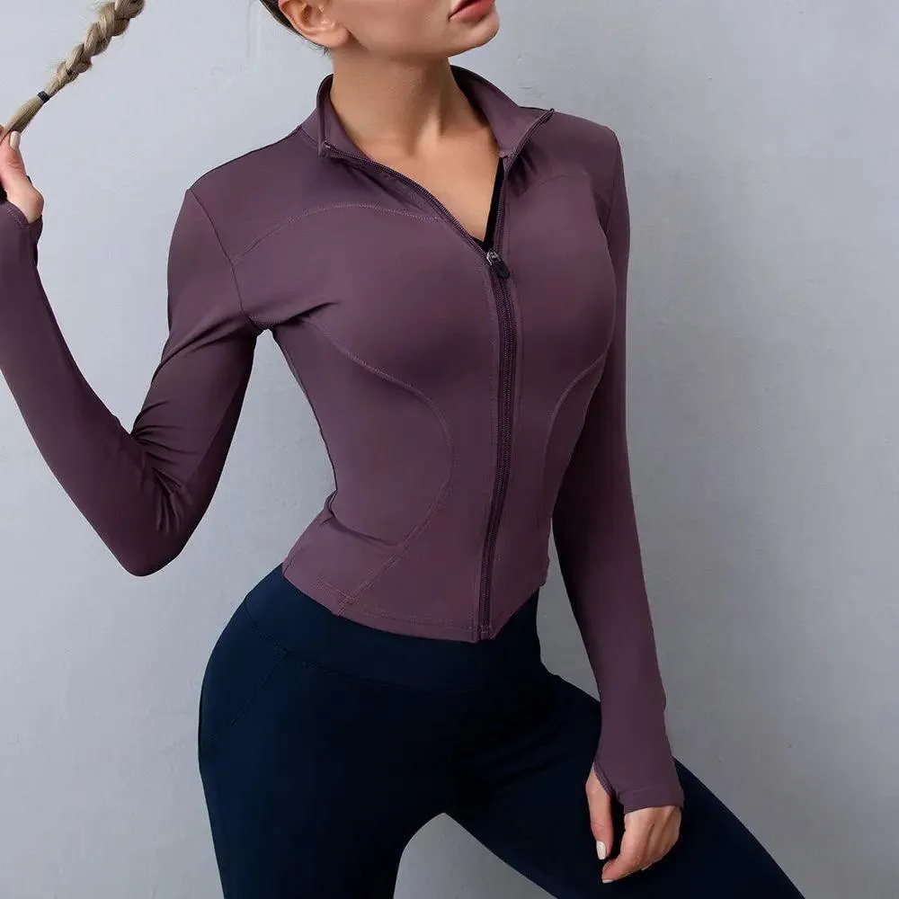 new stand-up collar zipper, sports top female tight sexy fitness clothes long-sleeved speed dry yoga clothes coat