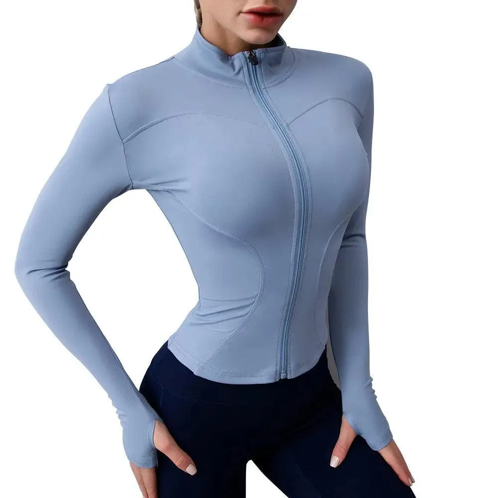 new stand-up collar zipper, sports top female tight sexy fitness clothes long-sleeved speed dry yoga clothes coat