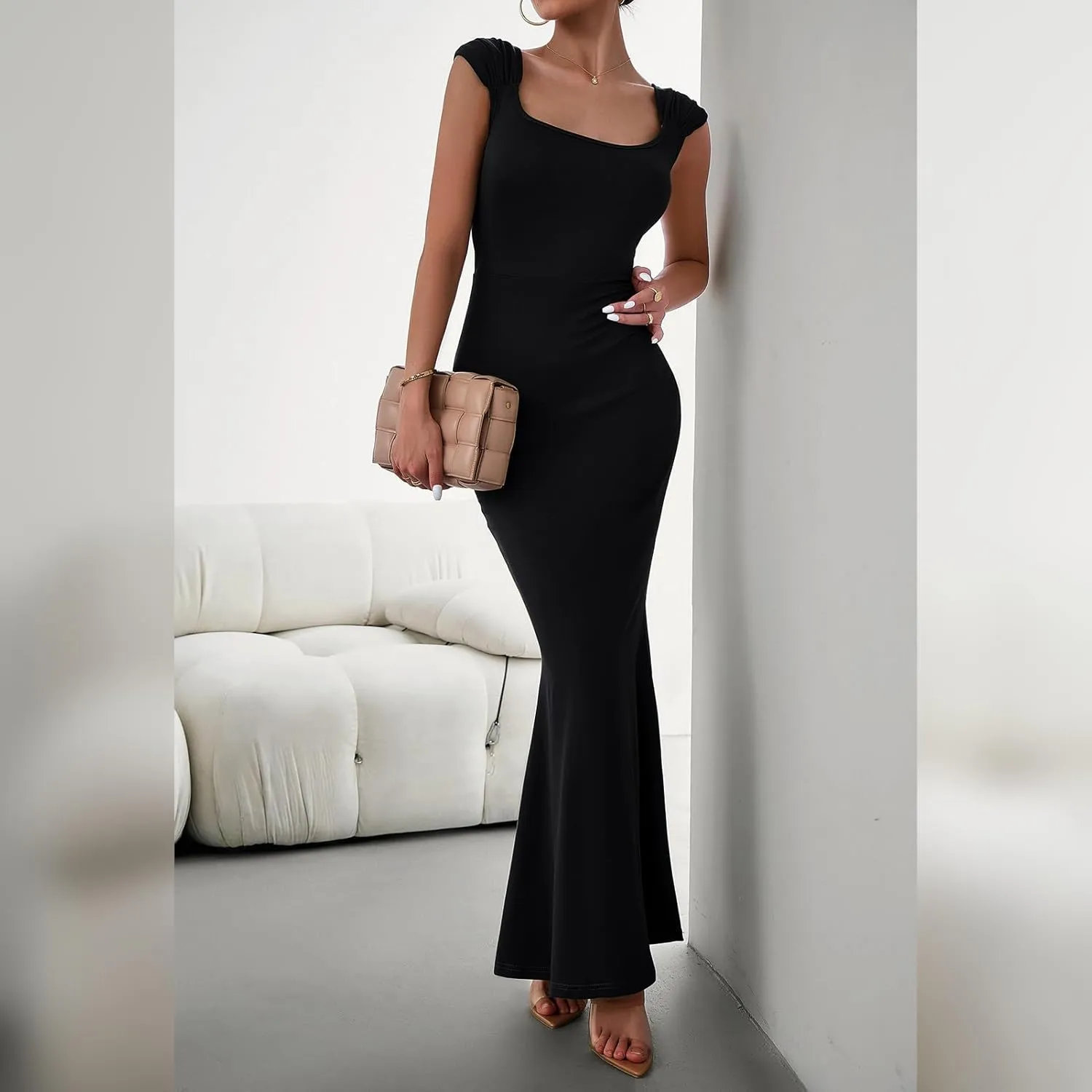 ODIZLI Long Bodycon Dresses For Women Sexy Sleeveless Dress Cap Sleeve Maxi Cami Dresses for Women