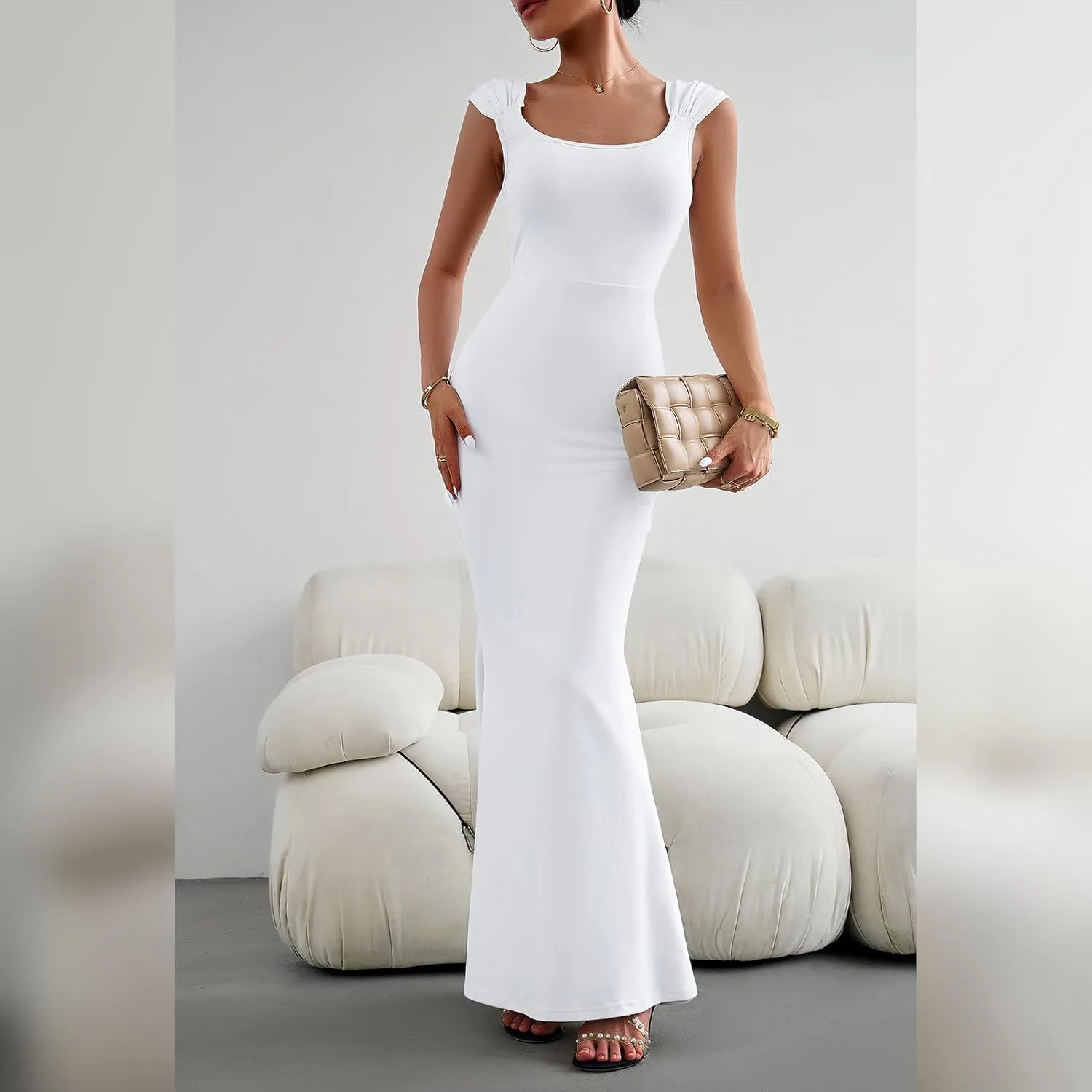 ODIZLI Long Bodycon Dresses For Women Sexy Sleeveless Dress Cap Sleeve Maxi Cami Dresses for Women