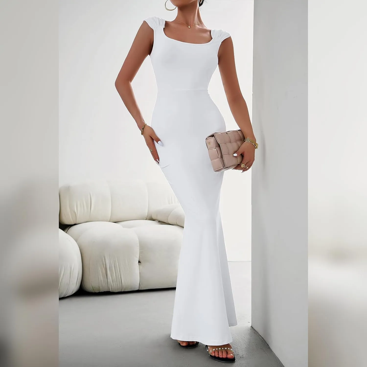ODIZLI Long Bodycon Dresses For Women Sexy Sleeveless Dress Cap Sleeve Maxi Cami Dresses for Women