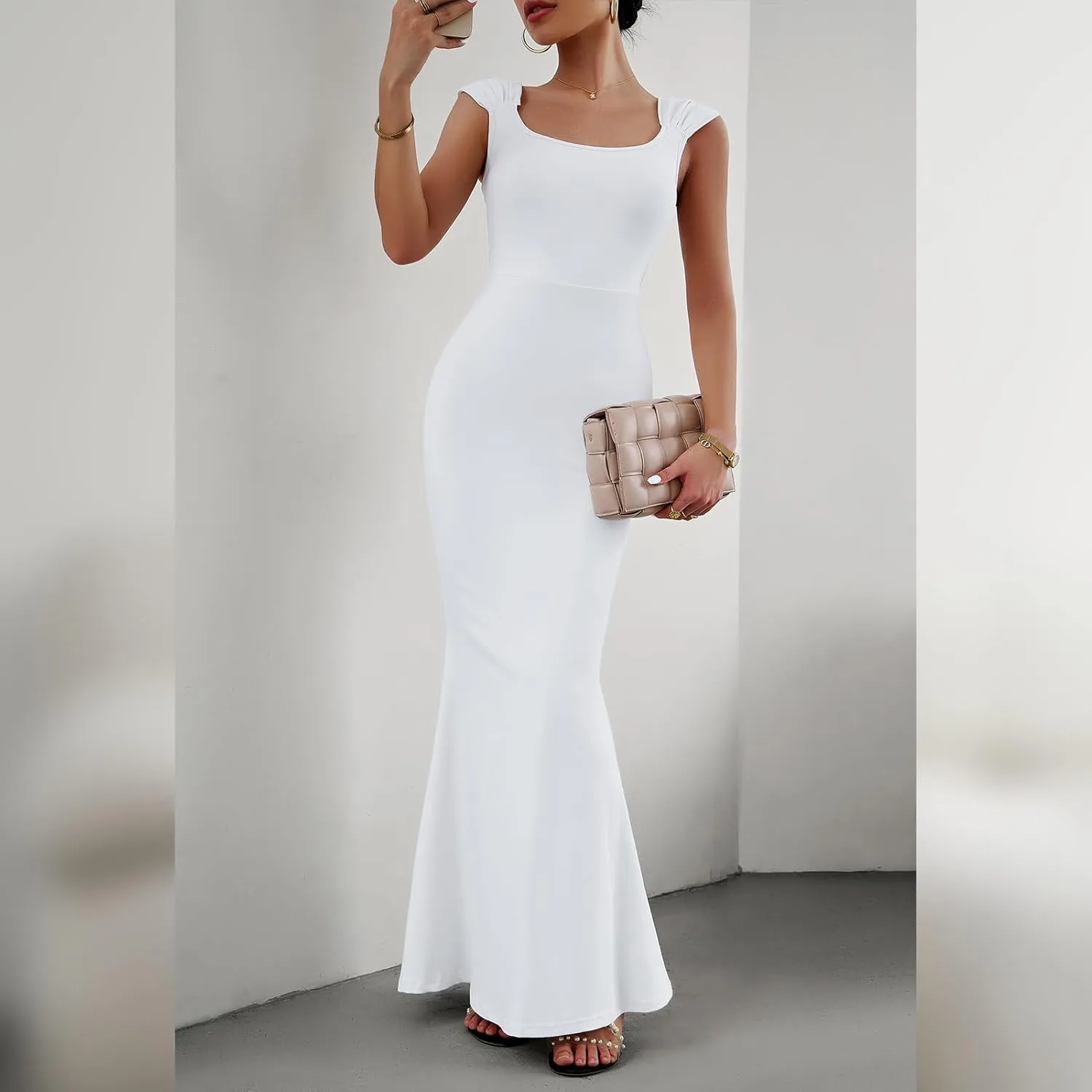 ODIZLI Long Bodycon Dresses For Women Sexy Sleeveless Dress Cap Sleeve Maxi Cami Dresses for Women