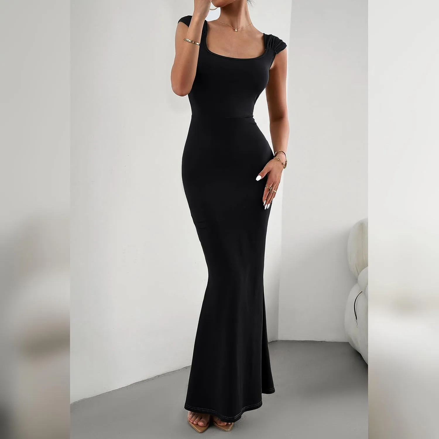ODIZLI Long Bodycon Dresses For Women Sexy Sleeveless Dress Cap Sleeve Maxi Cami Dresses for Women