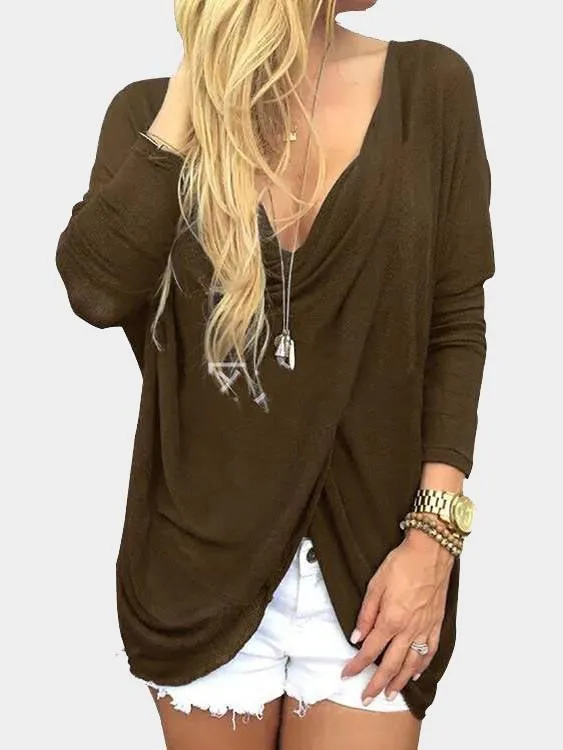 OEM ODM Deep V-Neck Crossed Front Long Sleeve Top