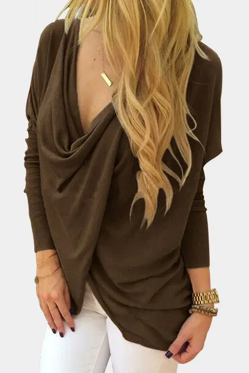 OEM ODM Deep V-Neck Crossed Front Long Sleeve Top
