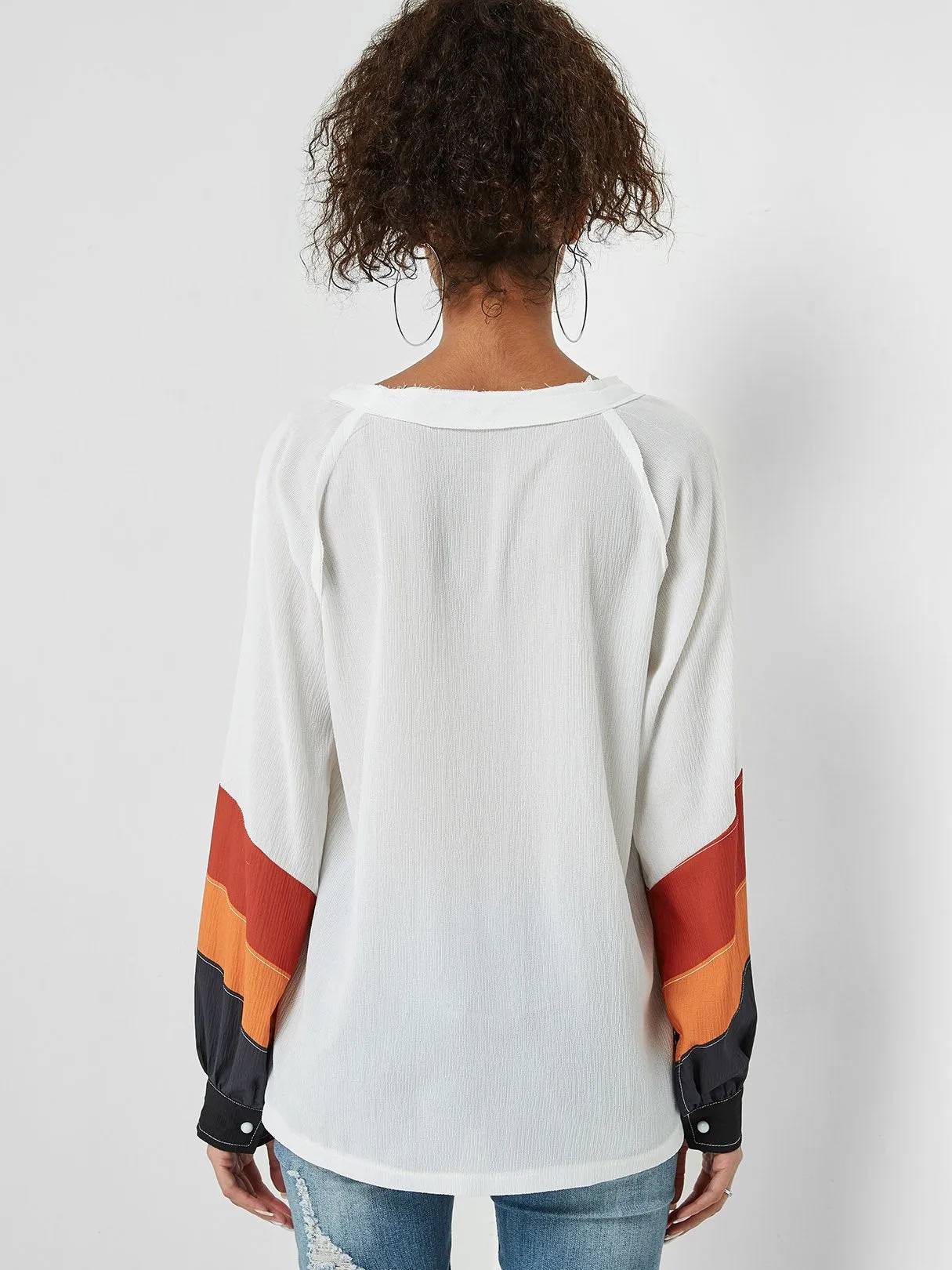 OEM ODM V-Neck Long Sleeve White Top
