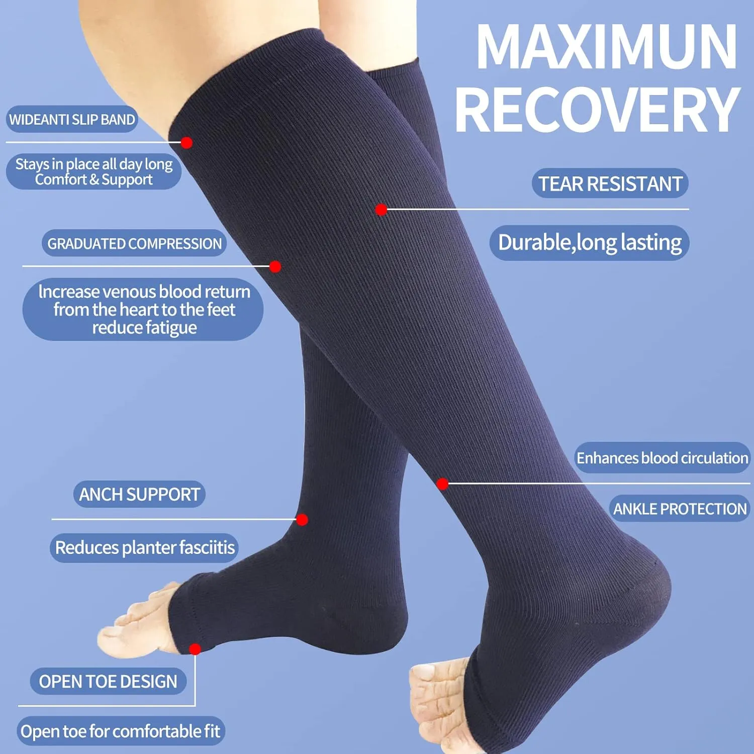 Open Toe Compression Socks for Women Men 15-20 mmHg 4 Pairs Toeless Footless Socks Compression