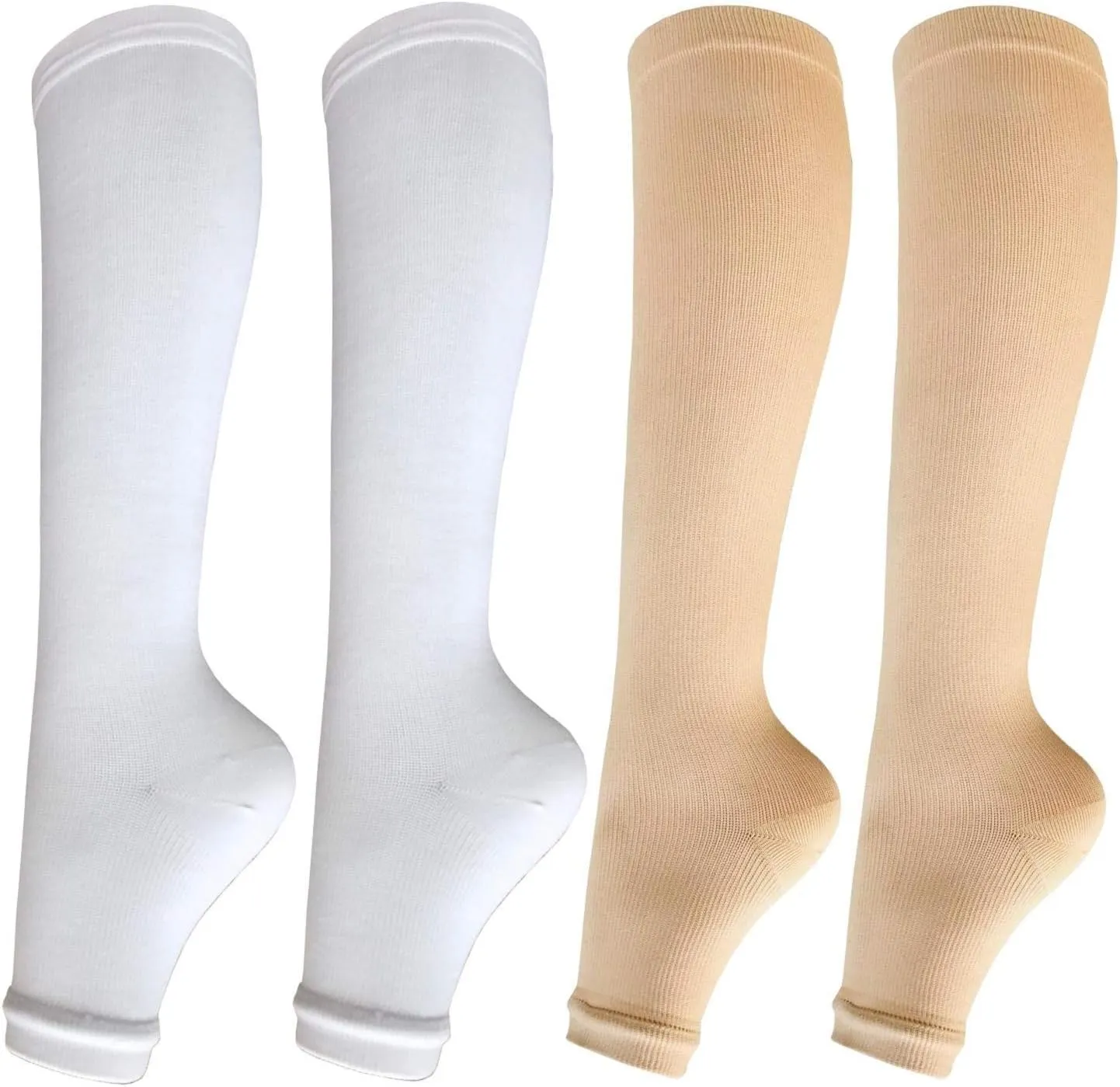 Open Toe Compression Socks for Women Men 15-20 mmHg 4 Pairs Toeless Footless Socks Compression